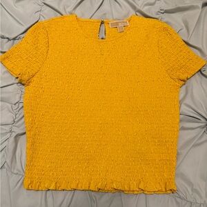 Michael Kors Yellow Stretchy Textured Short Sleeve Top, Size L could also fit M